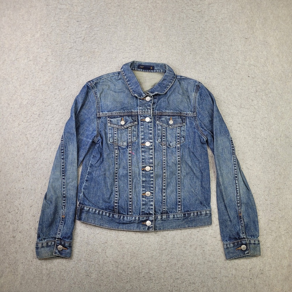 J. Crew Denim Trucker Jacket Womens S Blue Metal Button Y2K Grunge